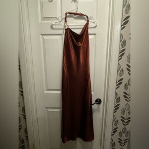 Sincerely Jules Rich Brown halter satin Dress